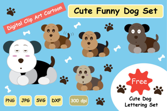 Cute Funny Dog Clipart Digital Set