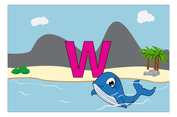 Funny Whale with the Letter W Graphics